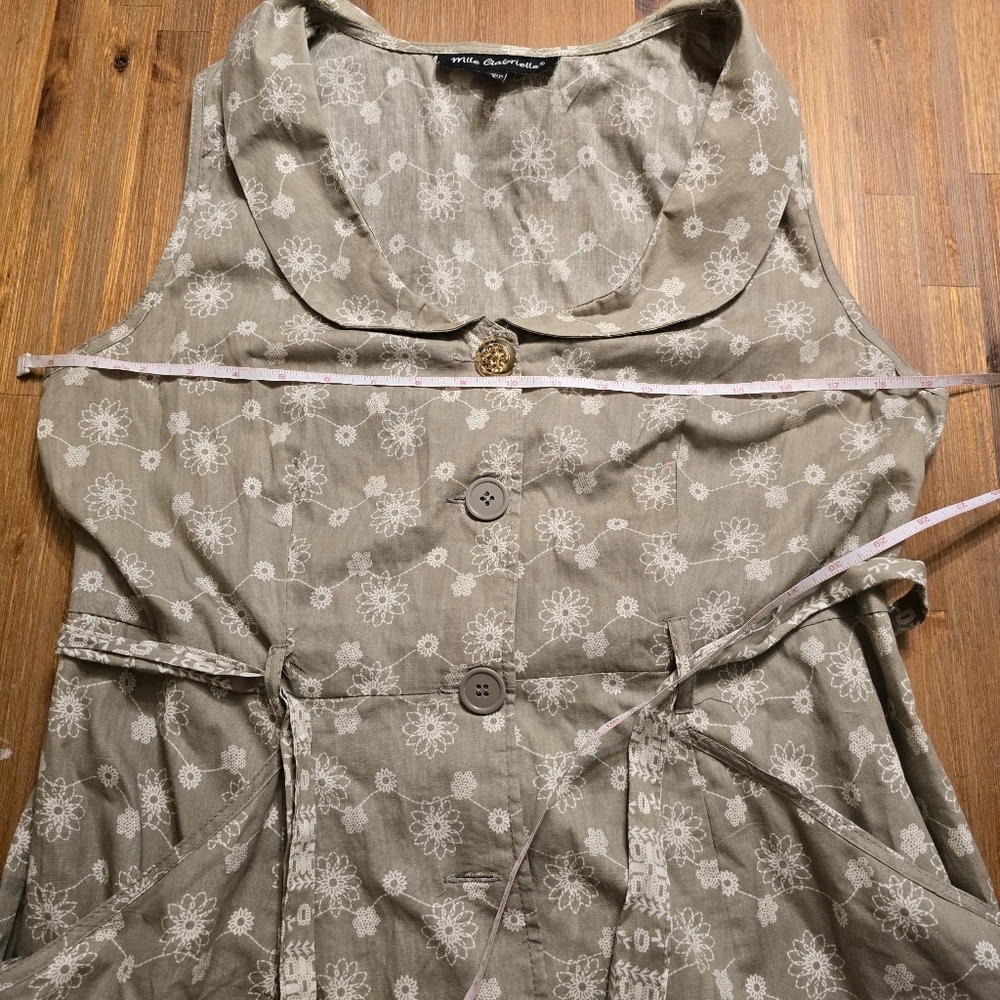 Mlle Gabrielle Floral Cotton Midi Dress Sage Green Large Cottagecore Button Up - Picture 8 of 16